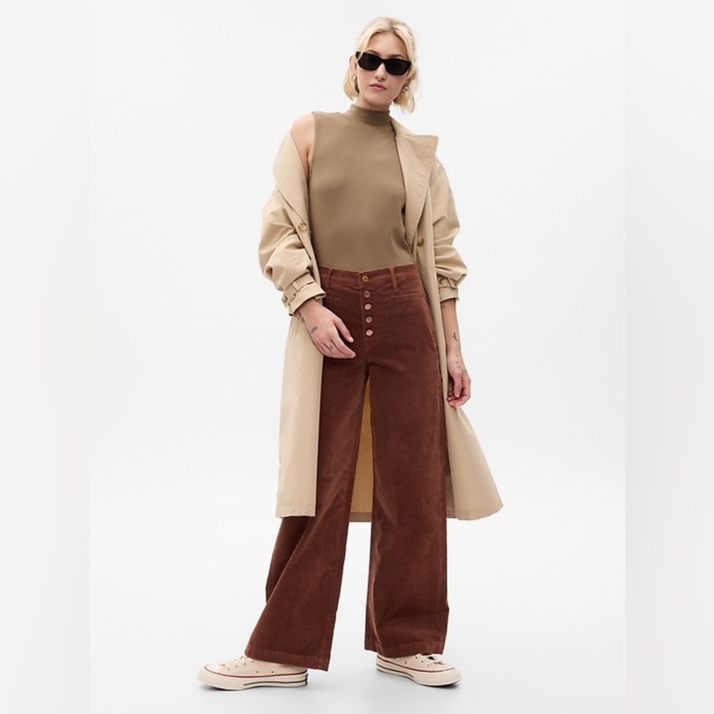 Gap High Stride Wide Leg Corduroy Pants size 25/0 Sable Brown Button Fly